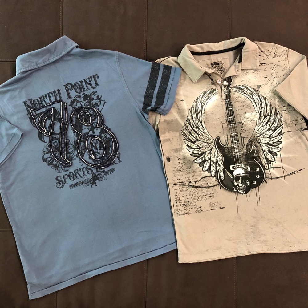 Cotton Distressed Graphic Polos, Size M